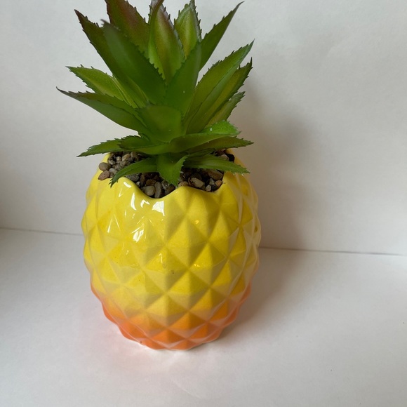 Garden Party Ceramic Pineapple Faux Succulent Planter Decor 9" Yellow/Orange - Picture 2 of 8
